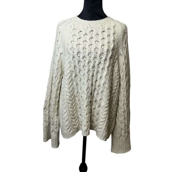 J.Crew Cotton-Blend Bouclé Cable Knit Sweater XL Wide Sleeve Fuzzy Soft - Picture 4 of 12